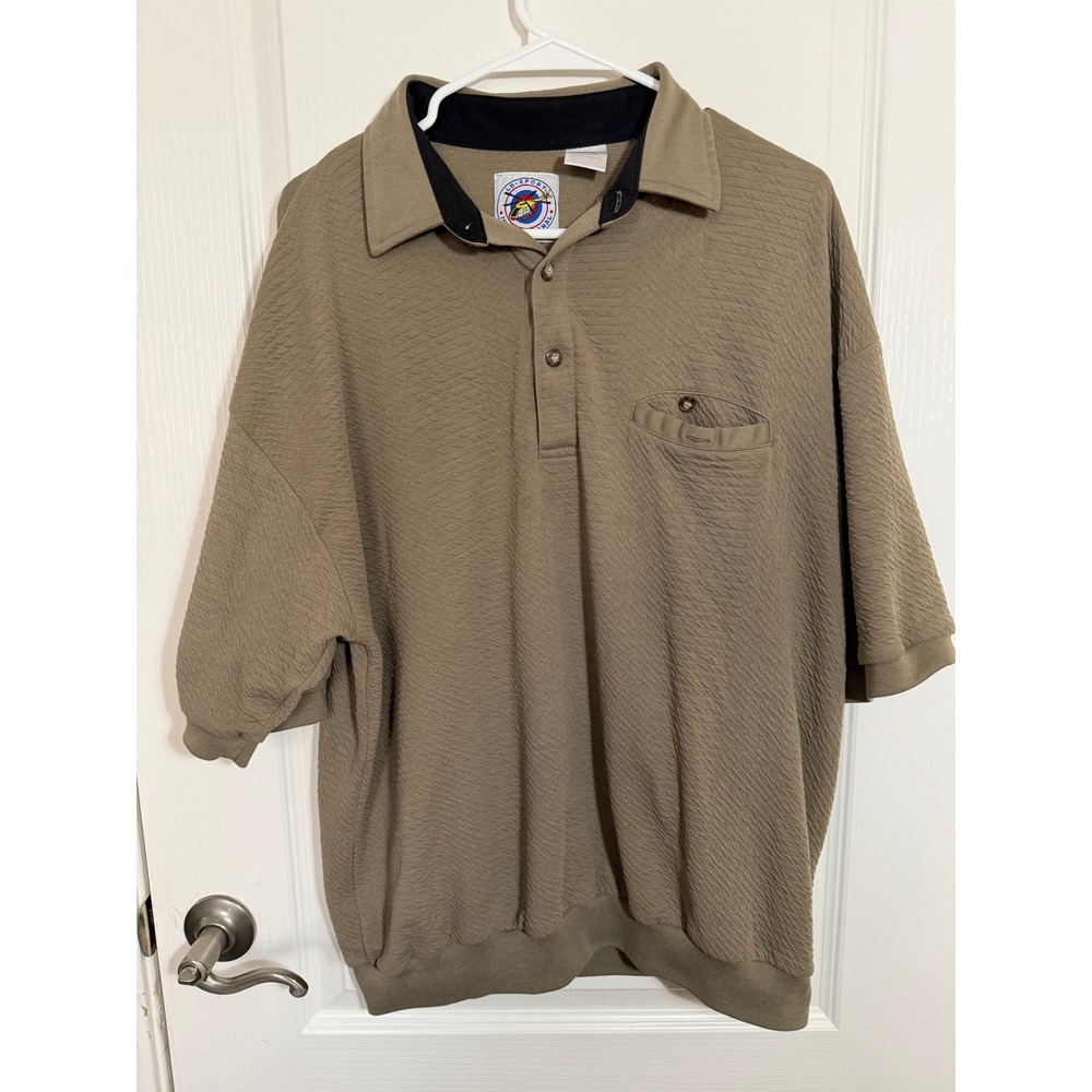 LD-Sport International Mens XL Textured Short Sleeve Polo Shirt Olive Taupe